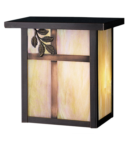 Meyda Lighting Hyde Park 43233 8" Craftsman Brown Sprig Wall Sconce With Beige Iridescent Shade Glass