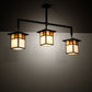 Meyda Lighting Hyde Park 47" 3-Light Craftsman Brown "T" Mission Pendant Light With Beige Iridescent & Amber Mica Shade Glass