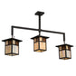 Meyda Lighting Hyde Park 47" 3-Light Craftsman Brown "T" Mission Pendant Light With Beige Iridescent & Amber Mica Shade Glass