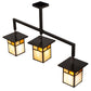 Meyda Lighting Hyde Park 47" 3-Light Craftsman Brown "T" Mission Pendant Light With Beige Iridescent & Amber Mica Shade Glass
