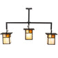 Meyda Lighting Hyde Park 47" 3-Light Craftsman Brown "T" Mission Pendant Light With Beige Iridescent & Amber Mica Shade Glass