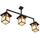 Meyda Lighting Hyde Park 47" 3-Light Craftsman Brown "T" Mission Pendant Light With Beige Iridescent & Amber Mica Shade Glass