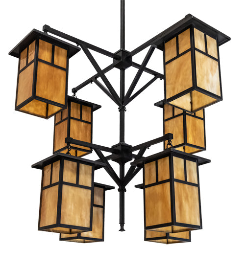 Meyda Lighting Hyde Park 48" 8-Light Craftsman Brown "T" Mission Chandelier With Beige Shade Glass