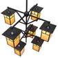 Meyda Lighting Hyde Park 48" 8-Light Craftsman Brown "T" Mission Chandelier With Beige Shade Glass