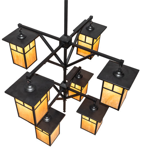 Meyda Lighting Hyde Park 48" 8-Light Craftsman Brown "T" Mission Chandelier With Beige Shade Glass