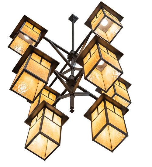 Meyda Lighting Hyde Park 48" 8-Light Craftsman Brown "T" Mission Chandelier With Beige Shade Glass