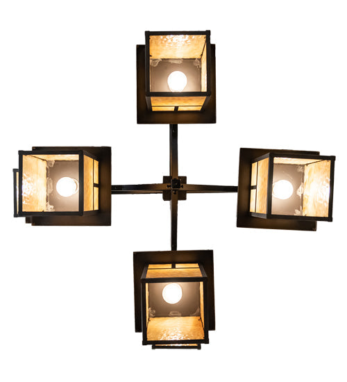 Meyda Lighting Hyde Park 48" 8-Light Craftsman Brown "T" Mission Chandelier With Beige Shade Glass