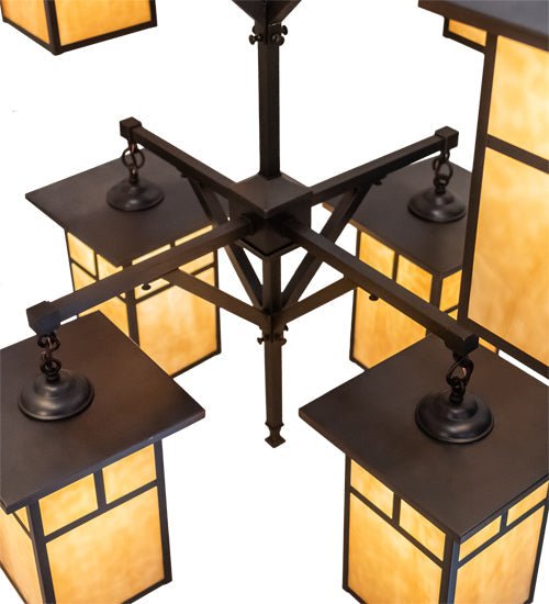 Meyda Lighting Hyde Park 48" 8-Light Craftsman Brown "T" Mission Chandelier With Beige Shade Glass