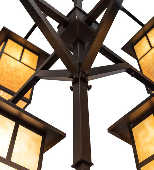 Meyda Lighting Hyde Park 48" 8-Light Craftsman Brown "T" Mission Chandelier With Beige Shade Glass