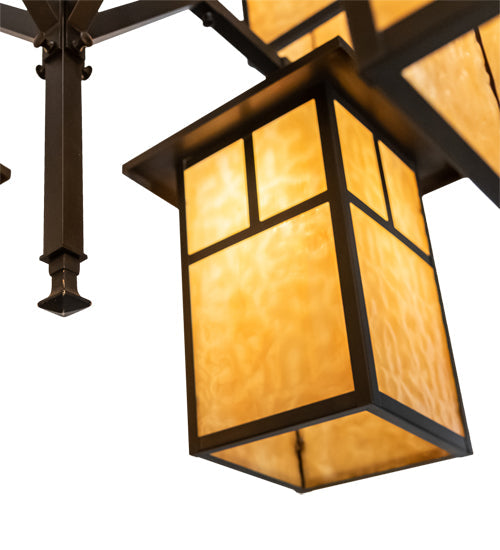 Meyda Lighting Hyde Park 48" 8-Light Craftsman Brown "T" Mission Chandelier With Beige Shade Glass
