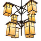 Meyda Lighting Hyde Park 48" 8-Light Craftsman Brown "T" Mission Chandelier With Beige Shade Glass