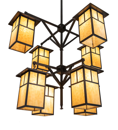 Meyda Lighting Hyde Park 48" 8-Light Craftsman Brown "T" Mission Chandelier With Beige Shade Glass