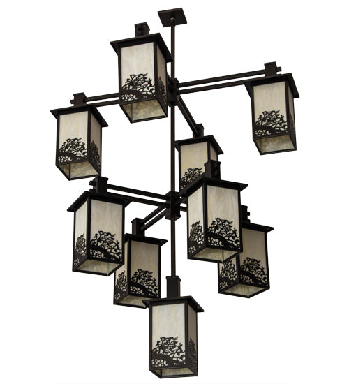 Meyda Lighting Hyde Park 48" 9-Light Oil Rubbed Bronze Apple Branch Chandelier With Bleached Honey Onyx Acrylic Shade