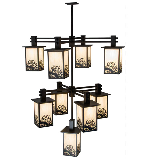 Meyda Lighting Hyde Park 48" 9-Light Oil Rubbed Bronze Apple Branch Chandelier With Bleached Honey Onyx Acrylic Shade
