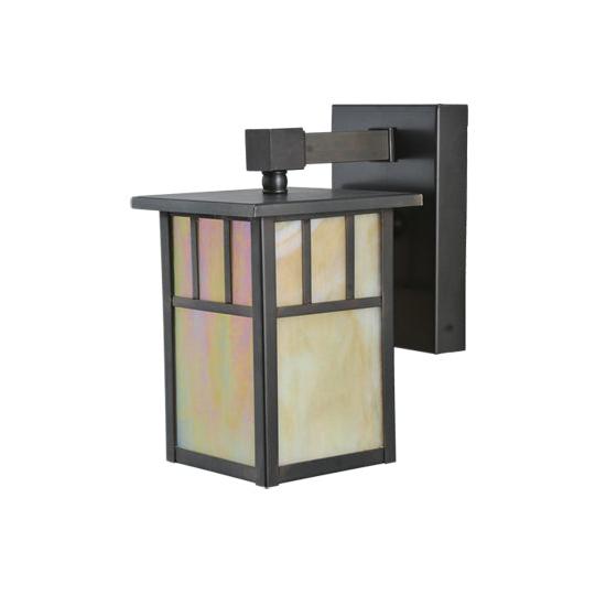 Meyda Lighting Hyde Park 5" Craftsman Brown Double Bar Mission Wall Sconce With Beige Iridescent Shade Glass