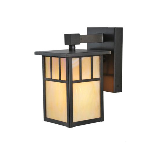 Meyda Lighting Hyde Park 5" Craftsman Brown Double Bar Mission Wall Sconce With Beige Iridescent Shade Glass