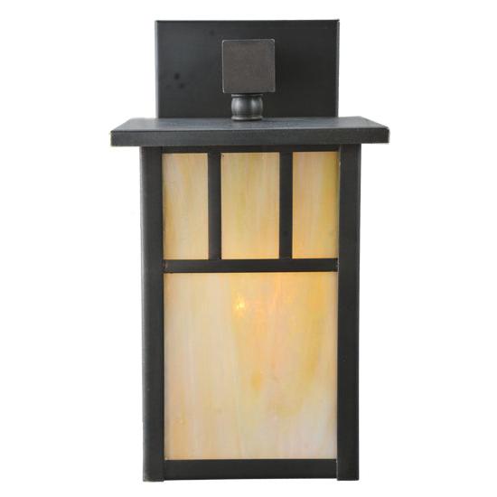 Meyda Lighting Hyde Park 5" Craftsman Brown Double Bar Mission Wall Sconce With Beige Iridescent Shade Glass