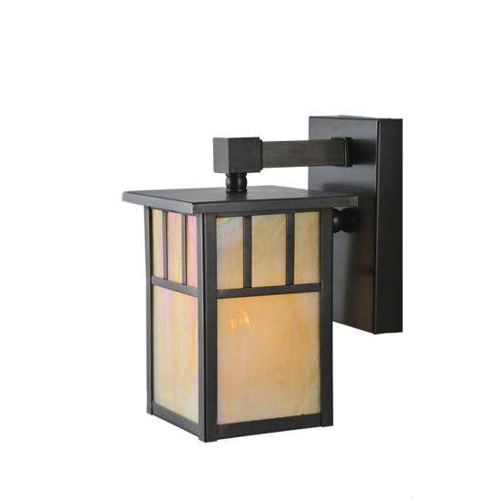Meyda Lighting Hyde Park 5" Craftsman Brown Double Bar Mission Wall Sconce With Beige Iridescent Shade Glass