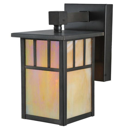 Meyda Lighting Hyde Park 5" Craftsman Brown Double Bar Mission Wall Sconce With Beige Iridescent Shade Glass