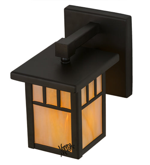 Meyda Lighting Hyde Park 5" Oil Rubbed Bronze Double Bar Mission Solid Mount Wall Sconce With Beige Iridescent Art Shade Glass