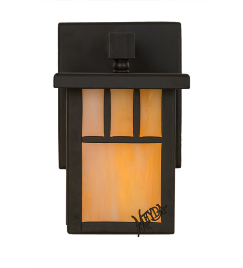 Meyda Lighting Hyde Park 5" Oil Rubbed Bronze Double Bar Mission Solid Mount Wall Sconce With Beige Iridescent Art Shade Glass