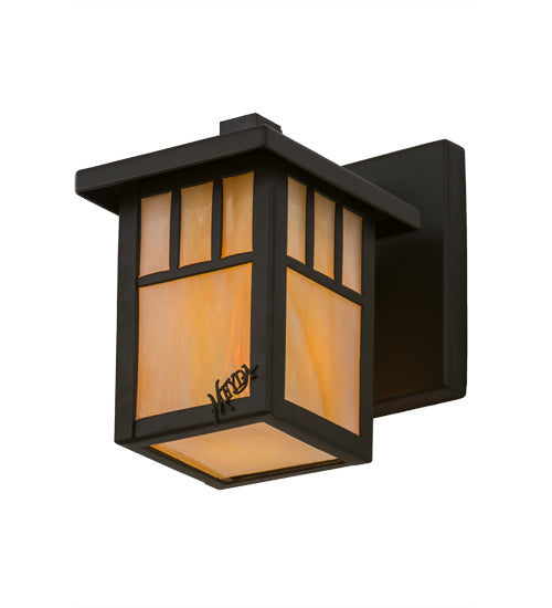 Meyda Lighting Hyde Park 5" Oil Rubbed Bronze Double Bar Mission Solid Mount Wall Sconce With Beige Iridescent Art Shade Glass