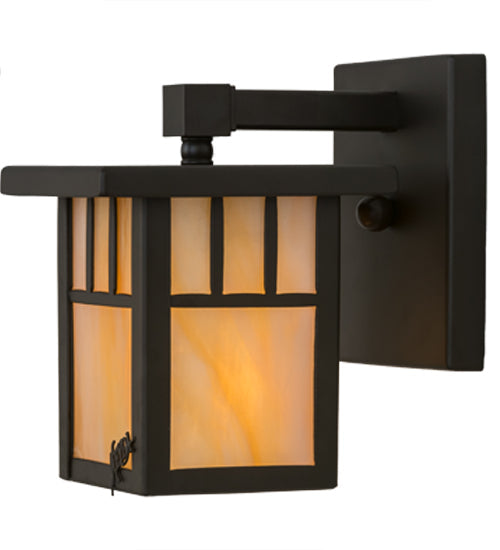 Meyda Lighting Hyde Park 5" Oil Rubbed Bronze Double Bar Mission Solid Mount Wall Sconce With Beige Iridescent Art Shade Glass