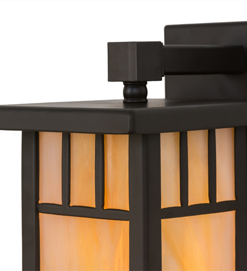Meyda Lighting Hyde Park 5" Oil Rubbed Bronze Double Bar Mission Solid Mount Wall Sconce With Beige Iridescent Art Shade Glass
