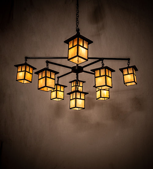 Meyda Lighting Hyde Park 50" 9-Light Craftsman Brown & Oil Rubbed Bronze "T" Mission Chandelier With Beige Iridescent Shade Glass