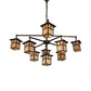 Meyda Lighting Hyde Park 50" 9-Light Craftsman Brown & Oil Rubbed Bronze "T" Mission Chandelier With Beige Iridescent Shade Glass