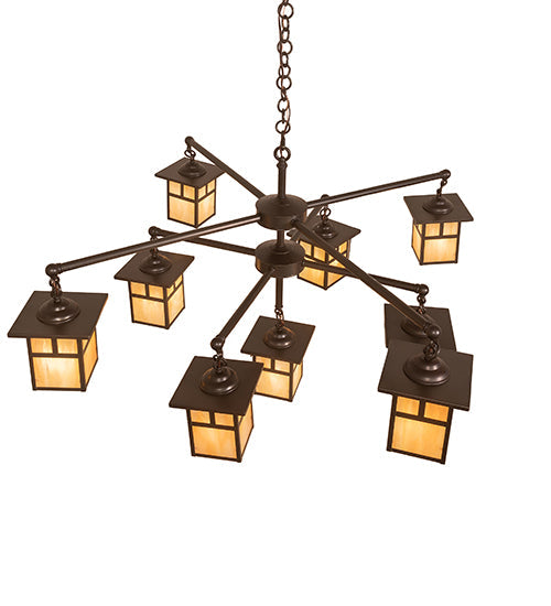 Meyda Lighting Hyde Park 50" 9-Light Craftsman Brown & Oil Rubbed Bronze "T" Mission Chandelier With Beige Iridescent Shade Glass