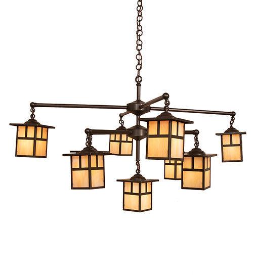 Meyda Lighting Hyde Park 50" 9-Light Craftsman Brown & Oil Rubbed Bronze "T" Mission Chandelier With Beige Iridescent Shade Glass