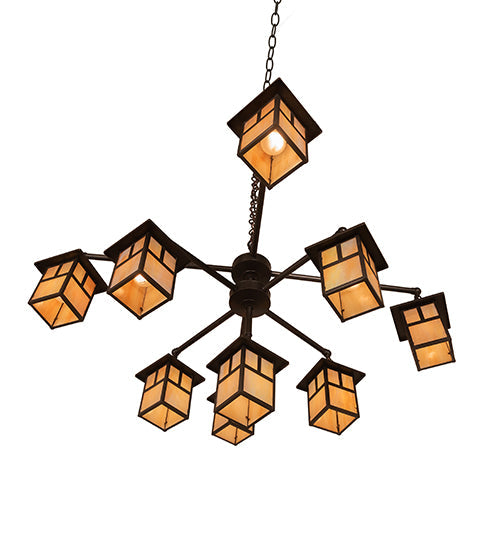 Meyda Lighting Hyde Park 50" 9-Light Craftsman Brown & Oil Rubbed Bronze "T" Mission Chandelier With Beige Iridescent Shade Glass
