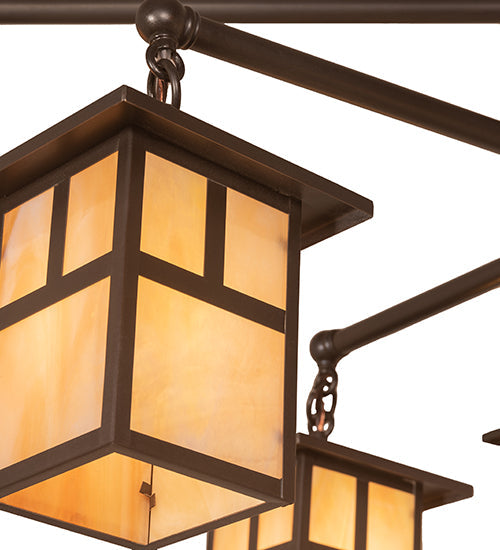 Meyda Lighting Hyde Park 50" 9-Light Craftsman Brown & Oil Rubbed Bronze "T" Mission Chandelier With Beige Iridescent Shade Glass