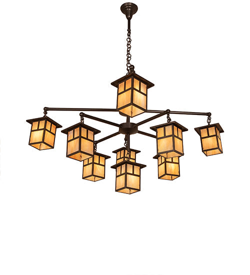 Meyda Lighting Hyde Park 50" 9-Light Craftsman Brown & Oil Rubbed Bronze "T" Mission Chandelier With Beige Iridescent Shade Glass