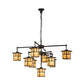 Meyda Lighting Hyde Park 50" 9-Light Weathered Antique Brass "T" Mission Chandelier With Beige Shade Glass
