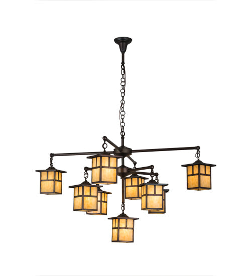 Meyda Lighting Hyde Park 50" 9-Light Weathered Antique Brass "T" Mission Chandelier With Beige Shade Glass