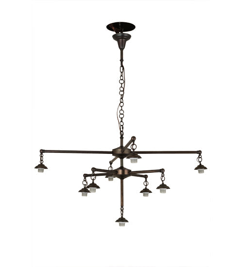 Meyda Lighting Hyde Park 50" 9-Light Weathered Antique Brass "T" Mission Chandelier With Beige Shade Glass