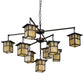 Meyda Lighting Hyde Park 50" 9-Light Weathered Antique Brass "T" Mission Chandelier With Beige Shade Glass
