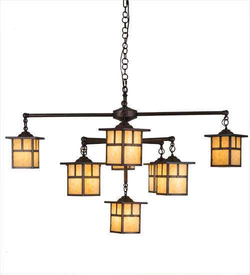 Meyda Lighting Hyde Park 50" 9-Light Weathered Antique Brass "T" Mission Chandelier With Beige Shade Glass