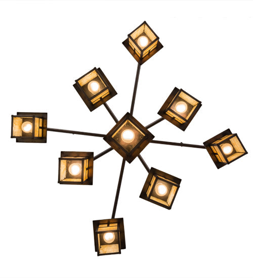 Meyda Lighting Hyde Park 50" 9-Light Weathered Antique Brass "T" Mission Chandelier With Beige Shade Glass