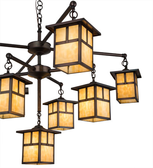 Meyda Lighting Hyde Park 50" 9-Light Weathered Antique Brass "T" Mission Chandelier With Beige Shade Glass