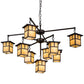 Meyda Lighting Hyde Park 50" 9-Light Weathered Antique Brass "T" Mission Chandelier With Beige Shade Glass