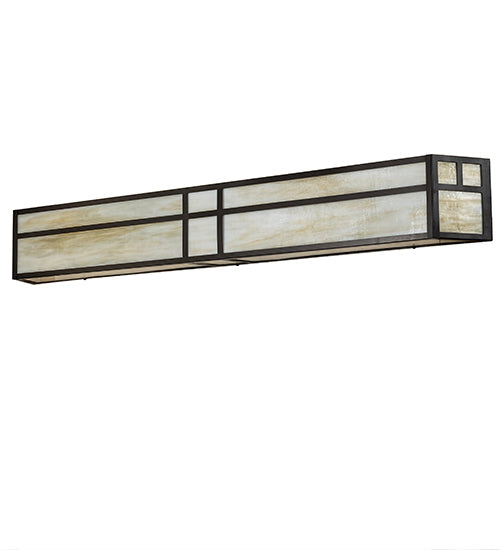 Meyda Lighting Hyde Park 50" Craftsman Brown Double Bar Mission Wall Sconce With Beige Art Shade Glass