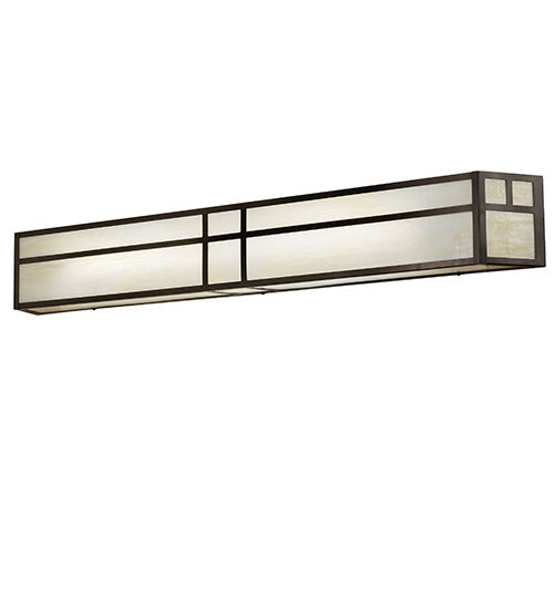 Meyda Lighting Hyde Park 50" Craftsman Brown Double Bar Mission Wall Sconce With Beige Art Shade Glass