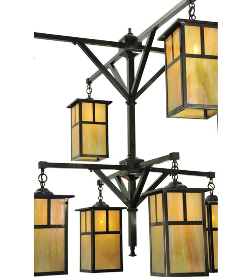 Meyda Lighting Hyde Park 52" 8-Light 2-Tier Craftsman Brown T Mission Chandelier With Beige Iridescent Shade Glass