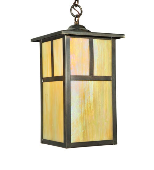 Meyda Lighting Hyde Park 52" 8-Light 2-Tier Craftsman Brown T Mission Chandelier With Beige Iridescent Shade Glass