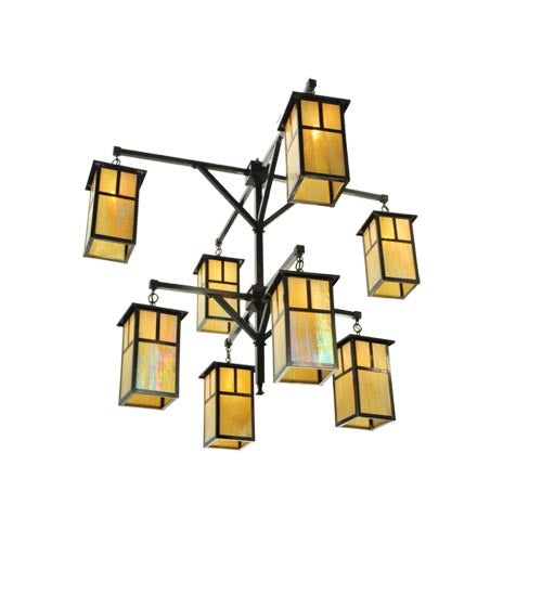 Meyda Lighting Hyde Park 52" 8-Light 2-Tier Craftsman Brown T Mission Chandelier With Beige Iridescent Shade Glass