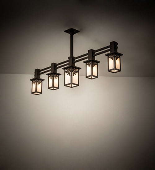 Meyda Lighting Hyde Park 54" 5-Light Oil Rubbed Bronze Ginko Leaf Chandelier With Fleshtone Idalight Shade