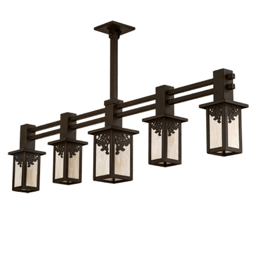 Meyda Lighting Hyde Park 54" 5-Light Oil Rubbed Bronze Ginko Leaf Chandelier With Fleshtone Idalight Shade
